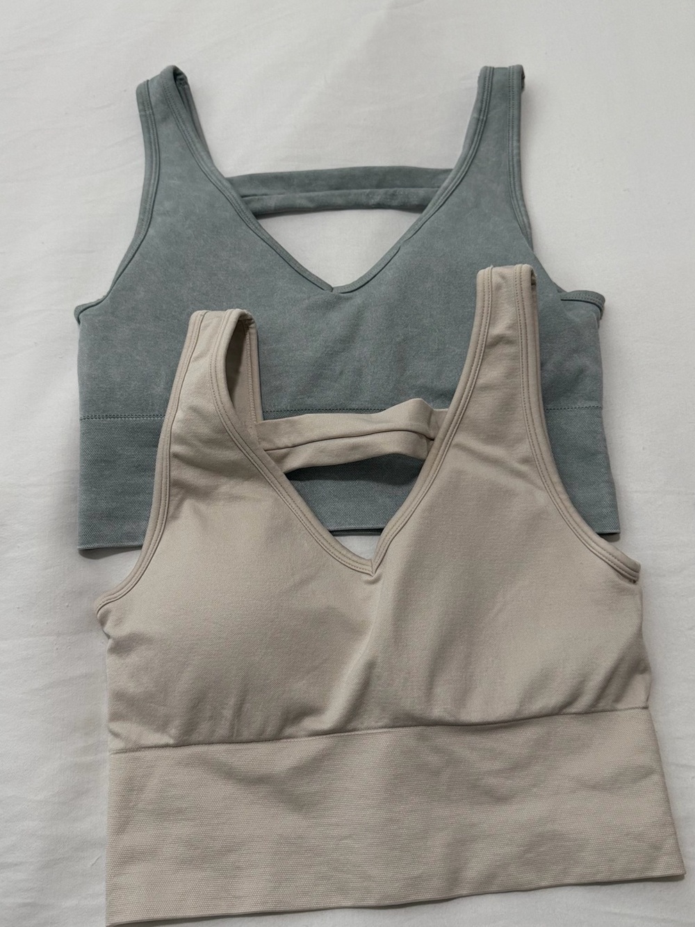90 Degree By Reflex V-Neck Bralette Duo in Sage and Beige